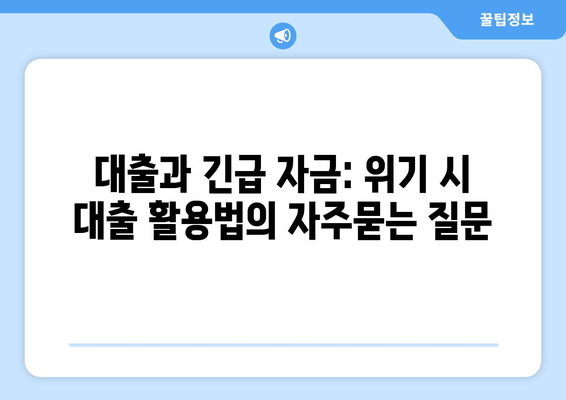 대출과 긴급 자금: 위기 시 대출 활용법